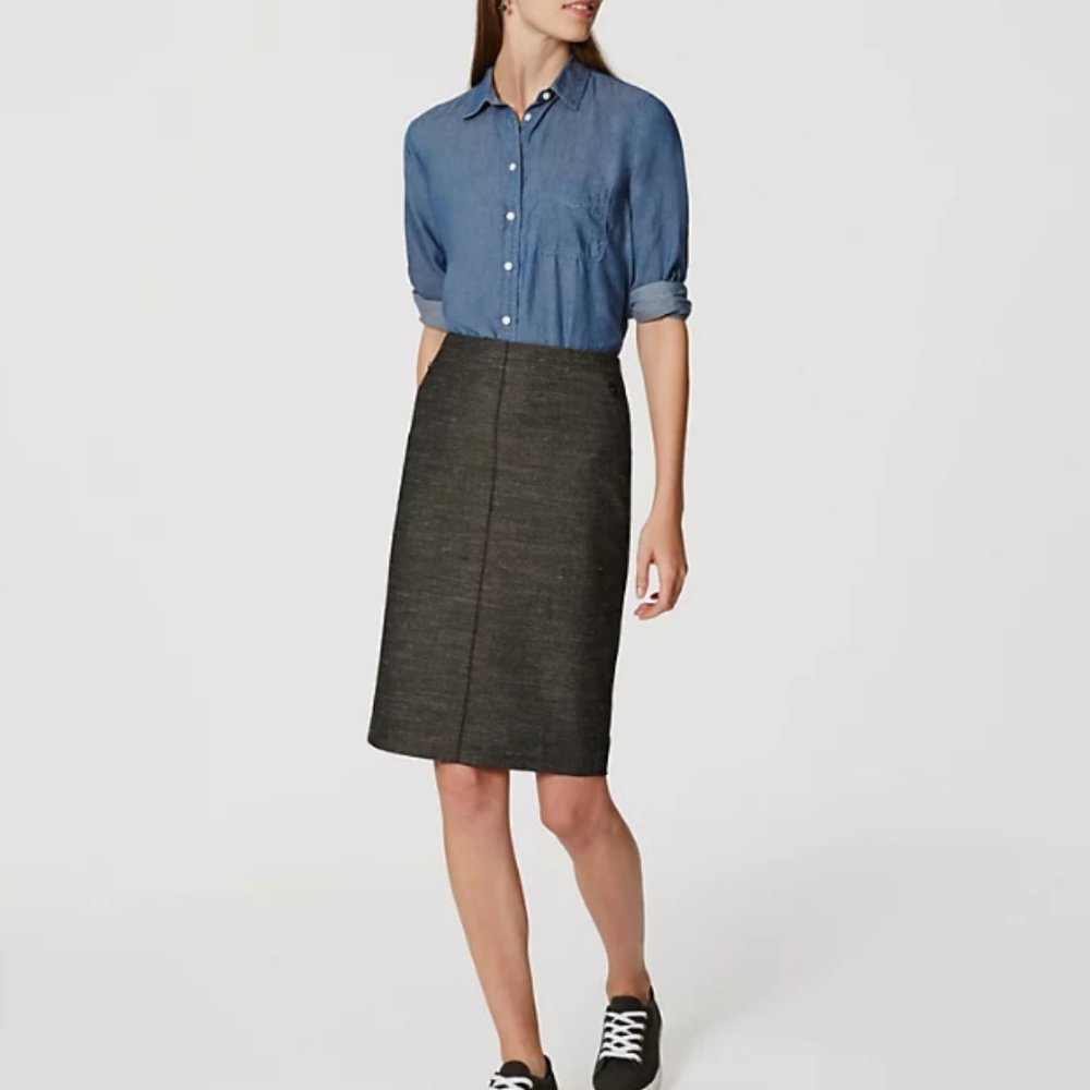 Loft Gray Seamed Stretch Pencil Skirt Charcoal Zipper Pockets 00